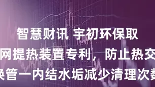智慧财讯 宇初环保取得污水管网提热装置专利，防止热交换管一内结水垢减少清理次数保证使用寿命